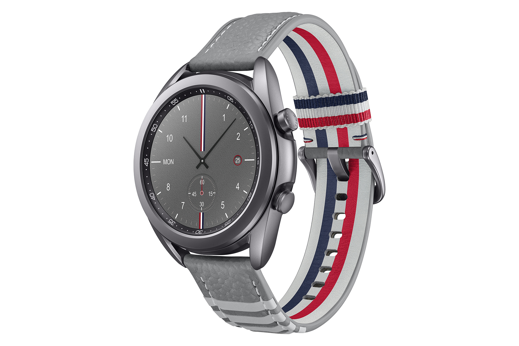 Galaxy Watch3 Thom Browne Edition, front right view.