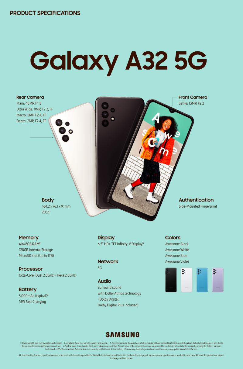 Samsung Galaxy A32 Awesome Black, Awesome White, Awesome Blue, Awesome  Violet