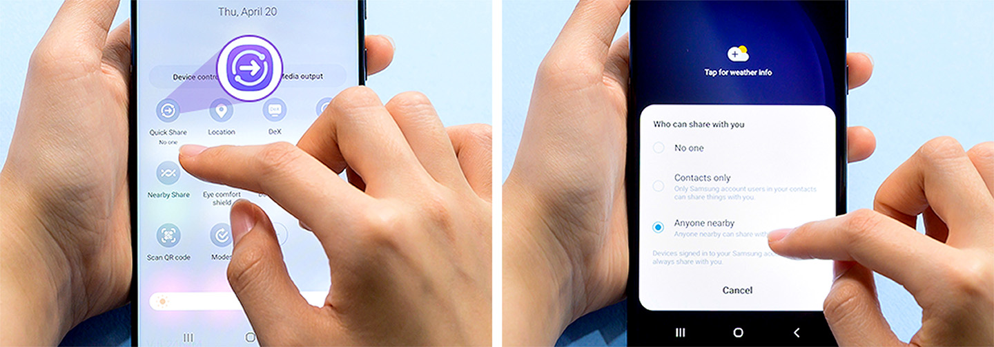 Hands on images of Samsung Quick Share and Private Share features