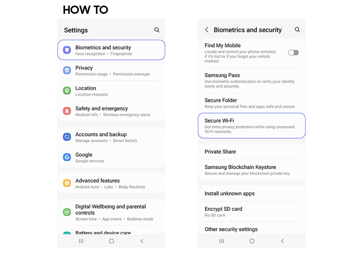 configuración de privacidad y seguridad con Galaxy A53 