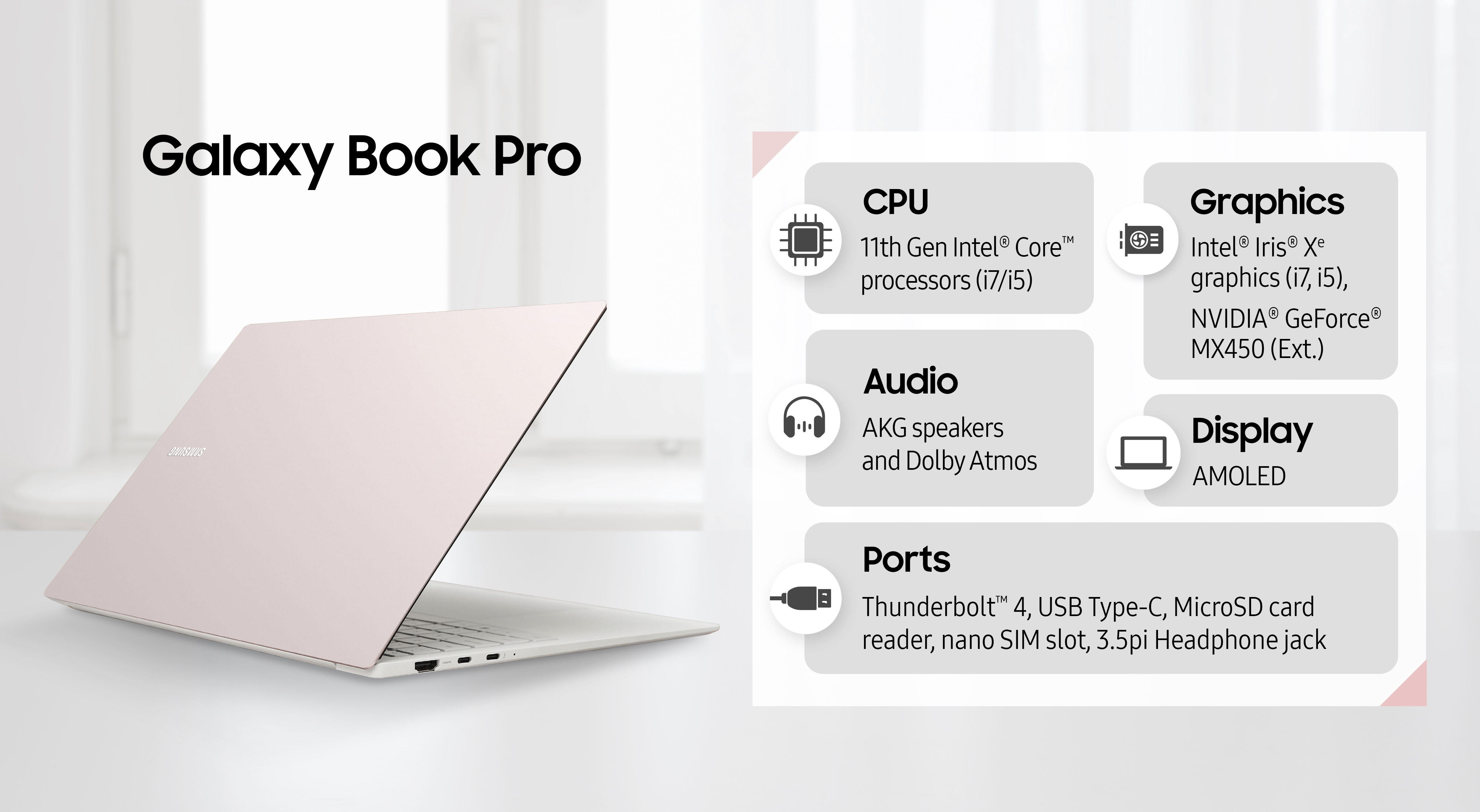 Galaxy Book Pro infographic with key specs