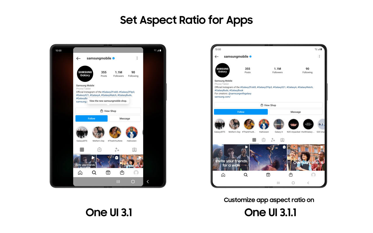 Image comparing app aspect ratio on One UI 3.1 and One UI 3.1.1