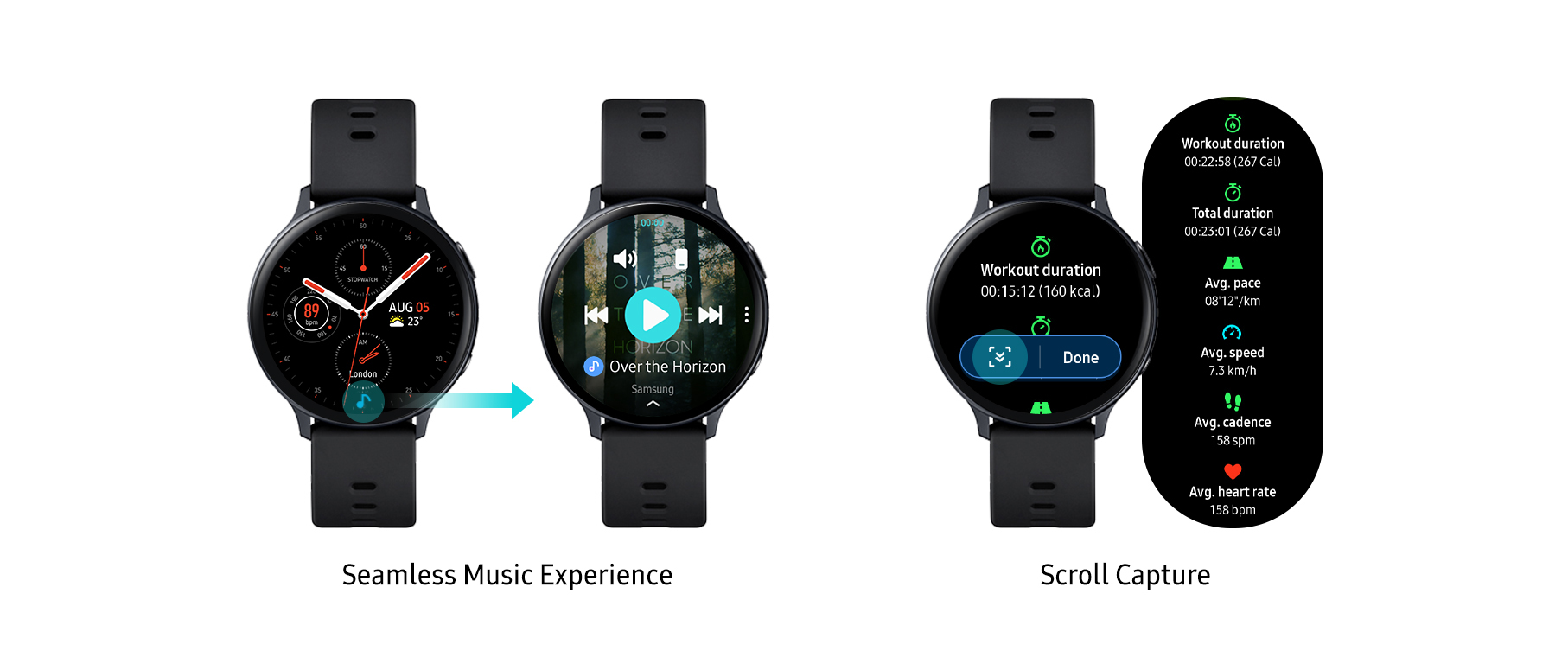 Galaxy Watch Active2 allows for a seamless music experience and supports scroll capture.