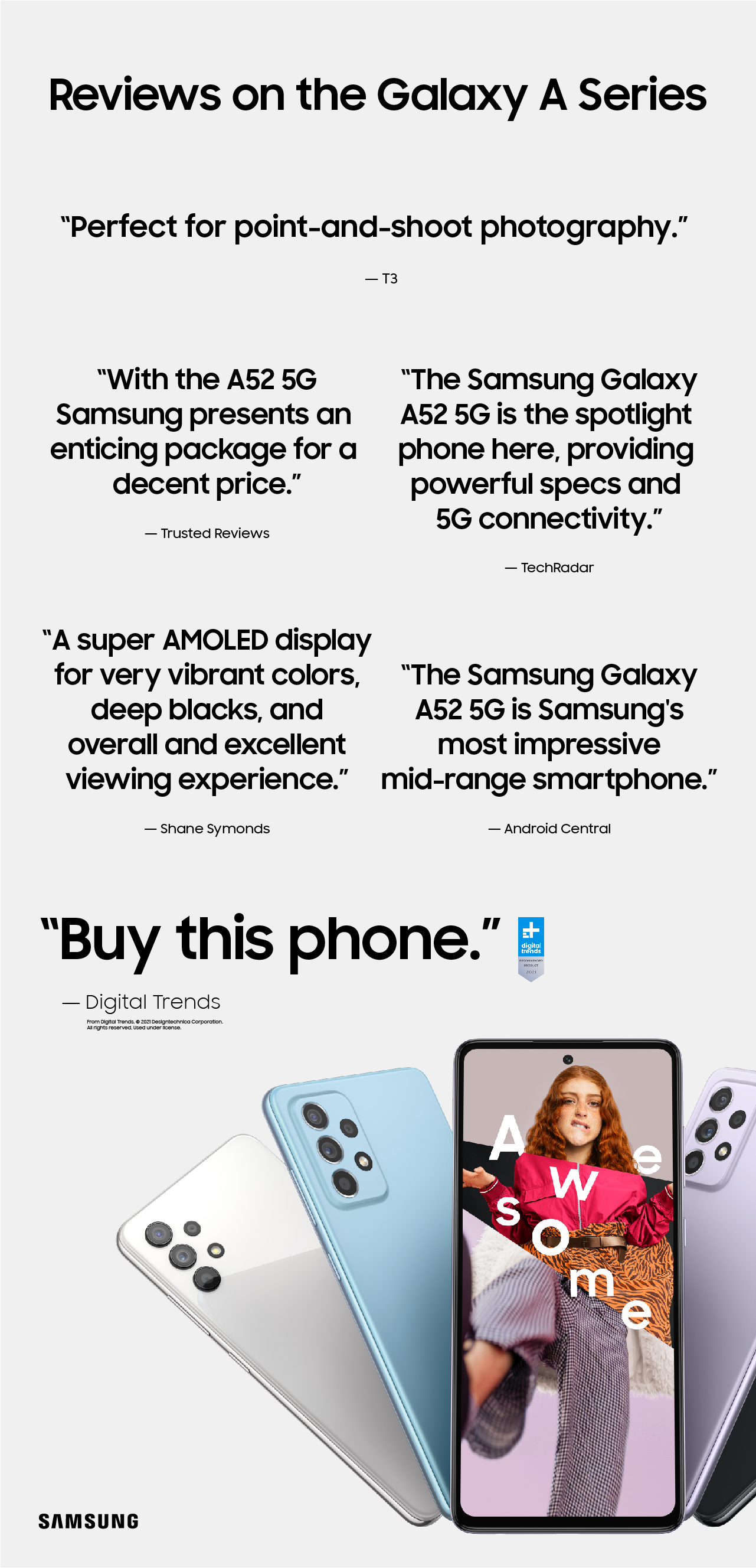 Reviews of the Galaxy A52, A52 5G, and A72 – Samsung Mobile Press